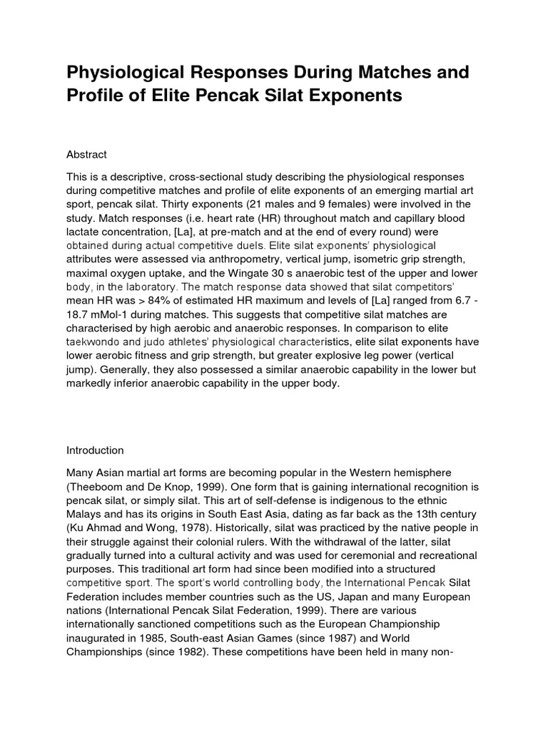 Physiological Responses During Matches and Profile of Elite Pencak ...