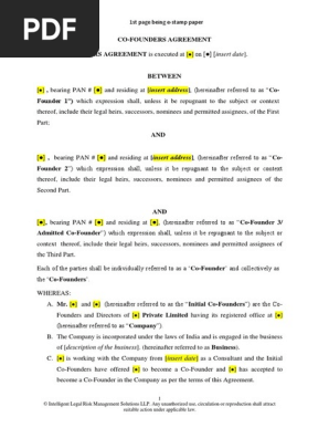 Attachment Co-founders Agreement Template Detailed