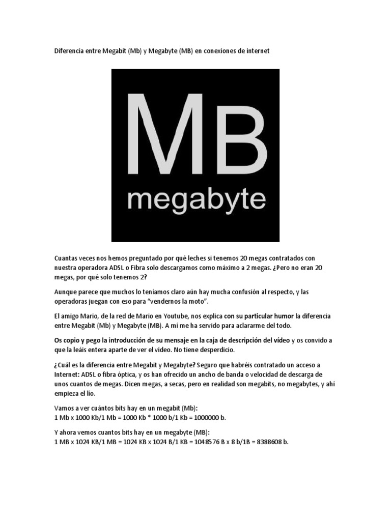 Diferencia entre Megabit y Megabyte | PDF | Informática