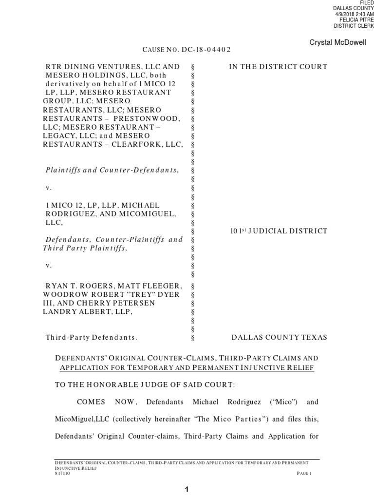 Mico Rodriguez's Counterclaim PDF Trade Secret Tortious Interference