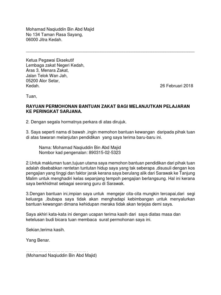 Permohonan Bantuan Zakat Pdf