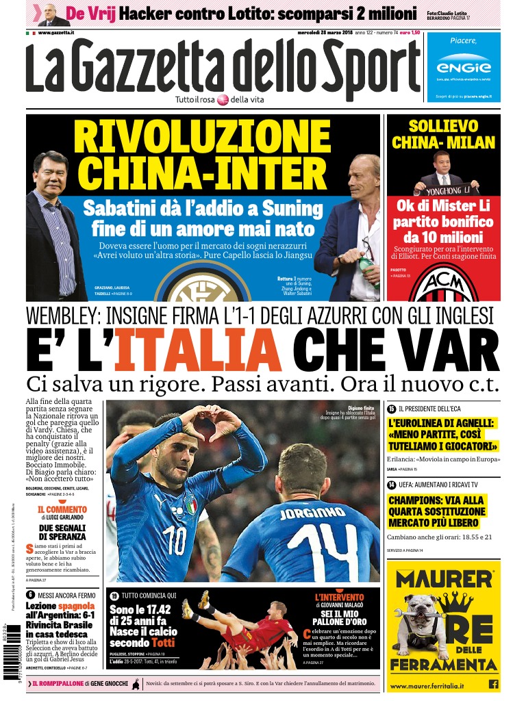 La Gazzetta Dello Sport (2018!03!28) | PDF, image size:768x1024