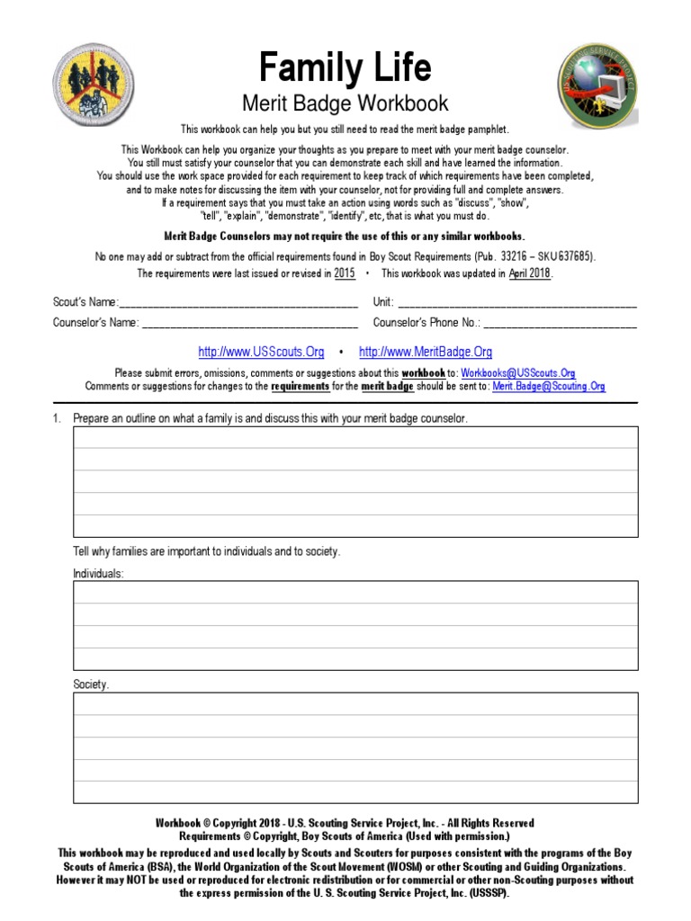 Family Life: Merit Badge Workbook | PDF | Scouting | Boy Scouts Of America
