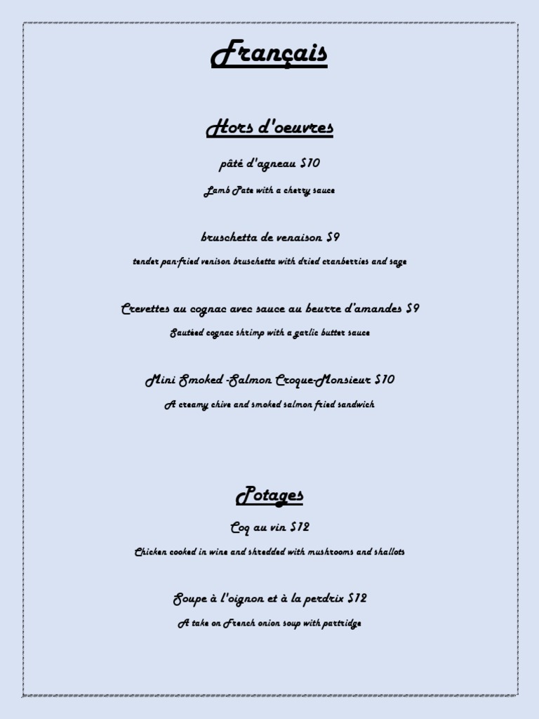 French Menu PDF Lamb And Mutton Sauce