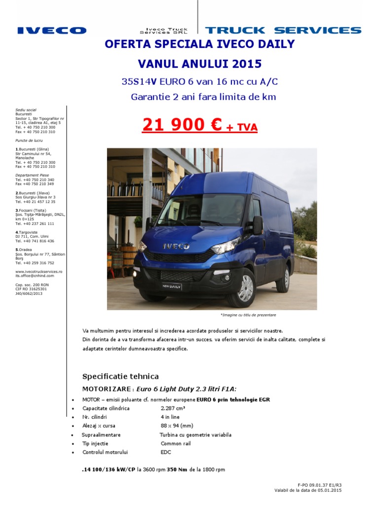 Oferta New Iveco Daily 35S14 E6 V 16mc - 21900 Euro+TVA | PDF