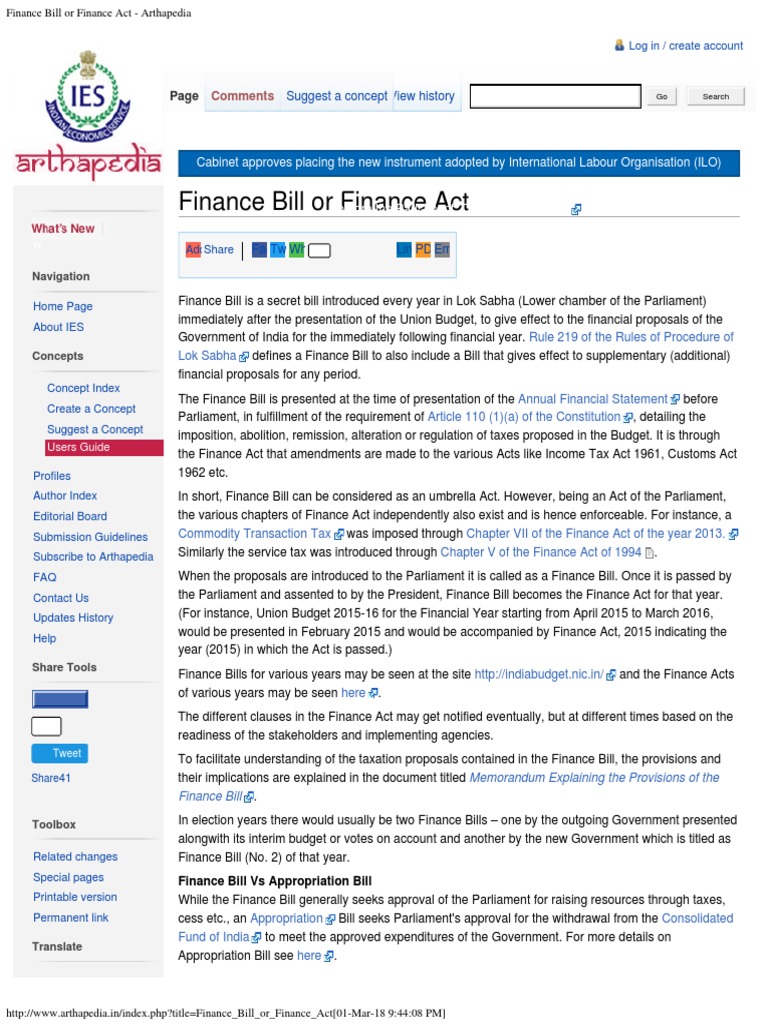 Finance Bill or Finance Act - Arthapedia | PDF | Act Of Parliament ...