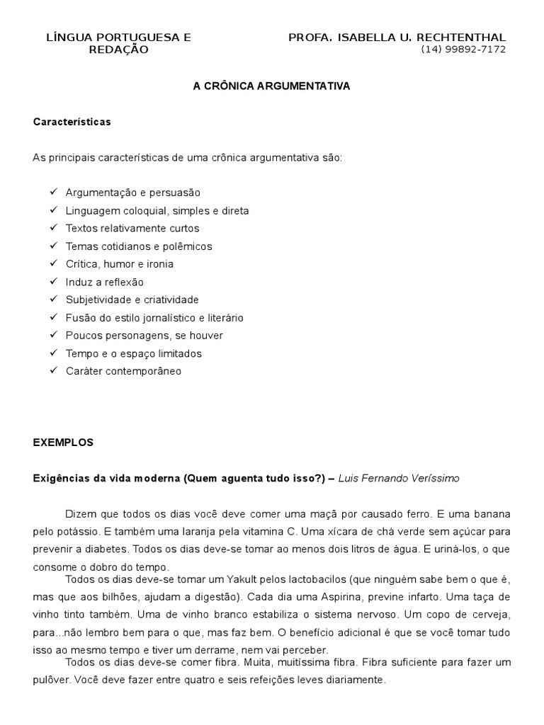 Crônica argumentativa - exemplos