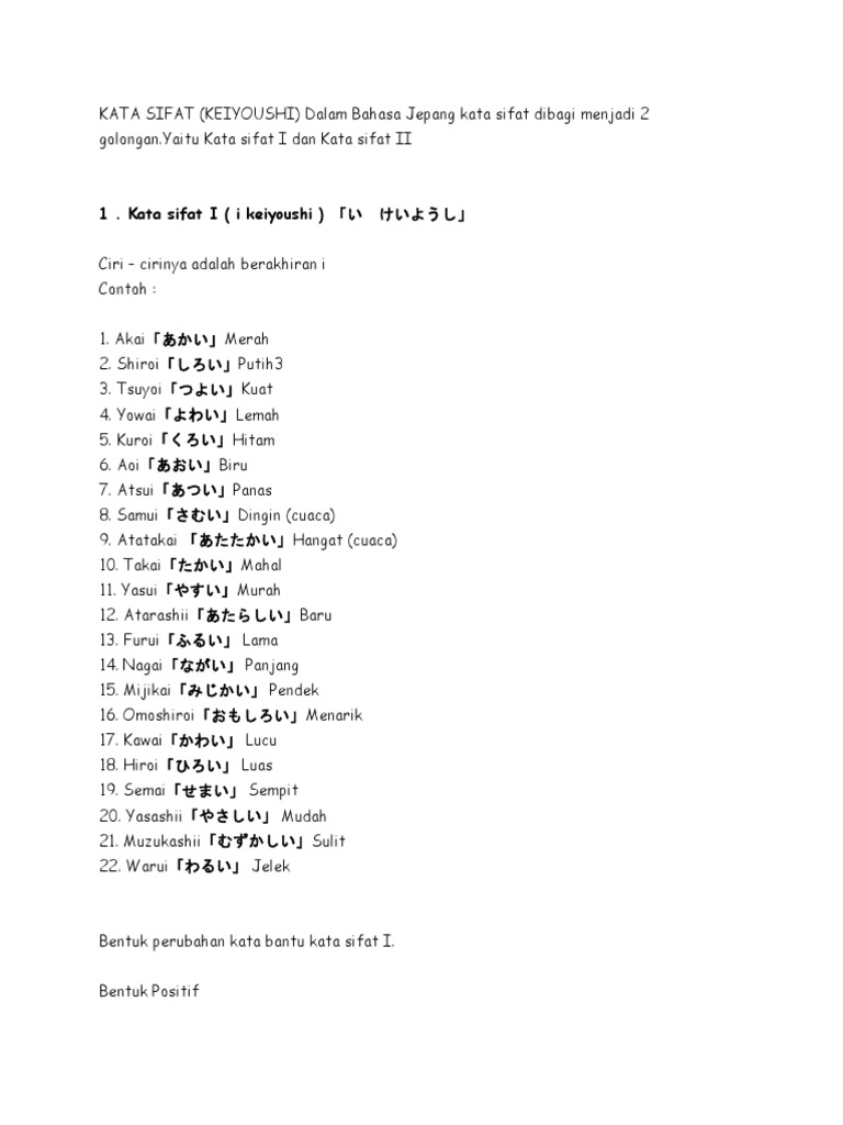 Kata Sifat Jepang Kata Sifat Jepang