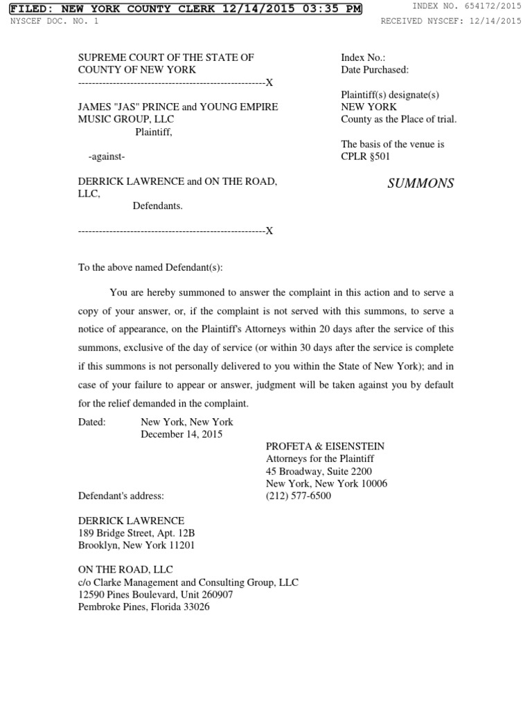 James "Jas" Prince vs. Derrick Lawrence PDF Tortious Interference