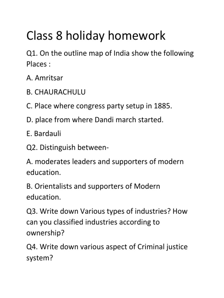 class 8 holiday homework maths