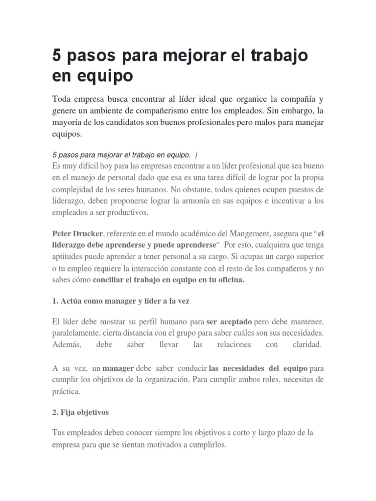 5 Pasos para Mejorar El Trabajo en Equipo | PDF | Liderazgo | Business