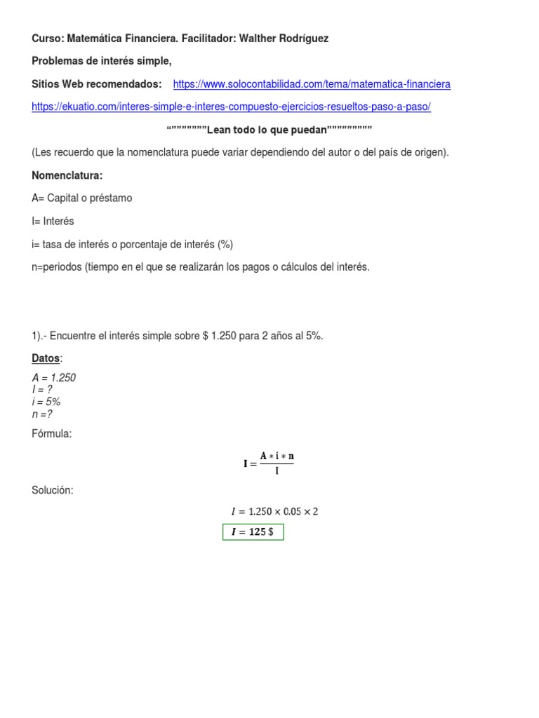 Ejercicios Resueltos de Interés Simple | PDF | Finanzas y dinero