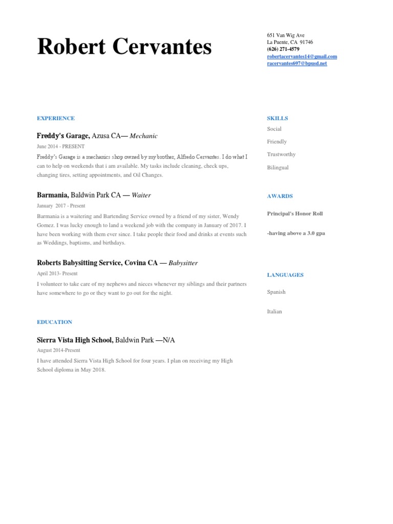 Robert Cervantes Freddy's Garage, Azusa CA Mechanic PDF