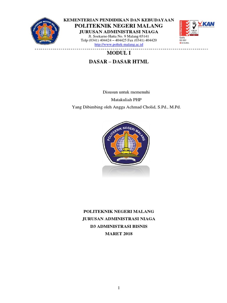 MODUL I Dasar Dasar HTML | PDF