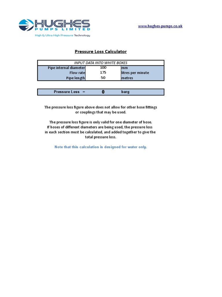 Pressure Loss Calculator Input Data Into White Boxes PDF