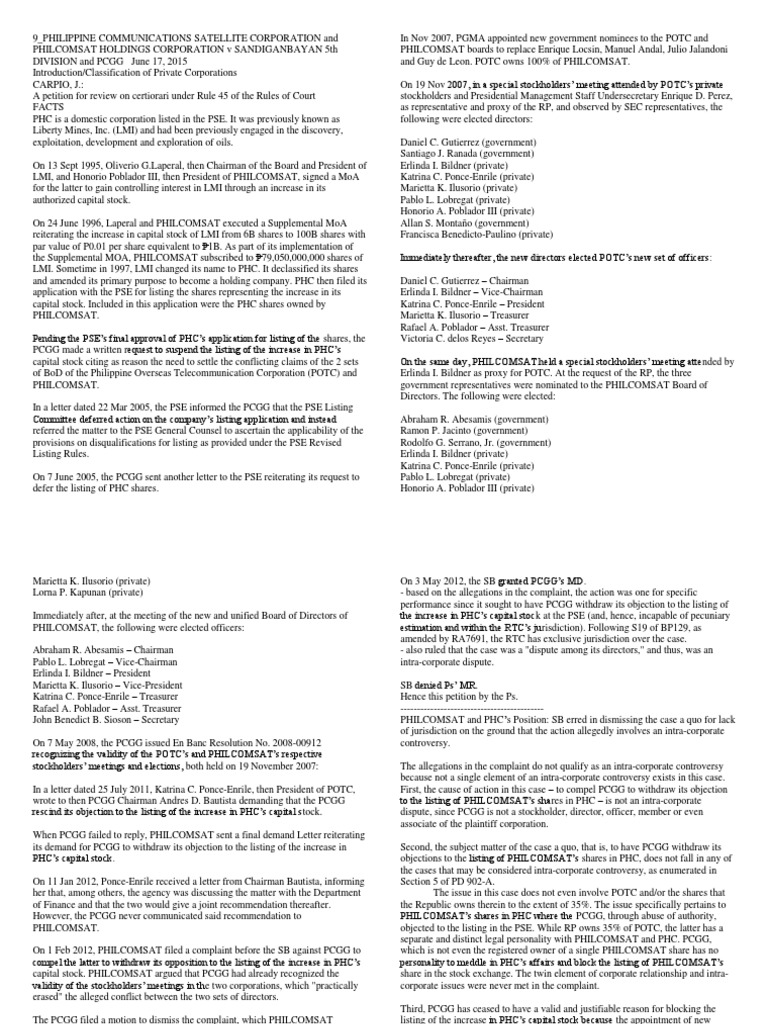 9 - Philcomsat V Sandiganbayan | PDF | Jurisdiction | Board Of Directors