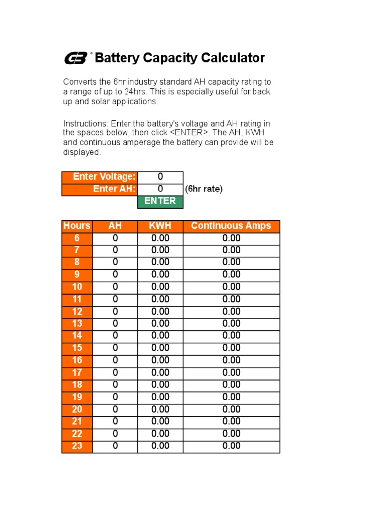 Battery Capacity Calculation Tool | PDF