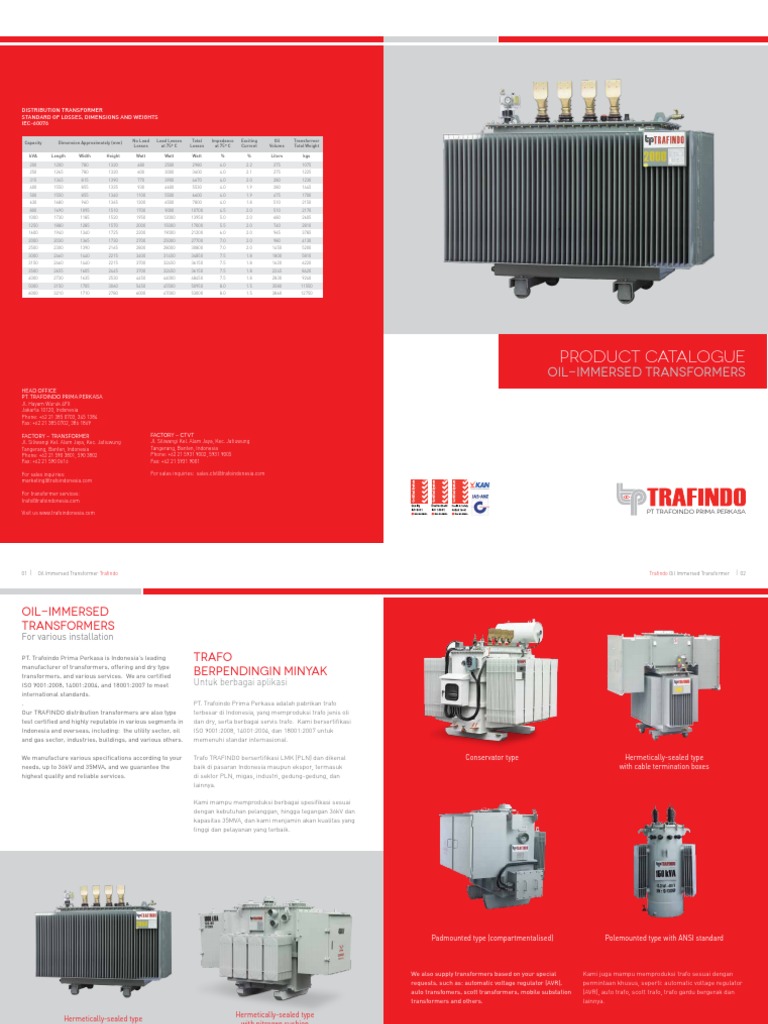 Trafoindo Catalogue Oil Immersed Transformers PDF | PDF | Transformer ...