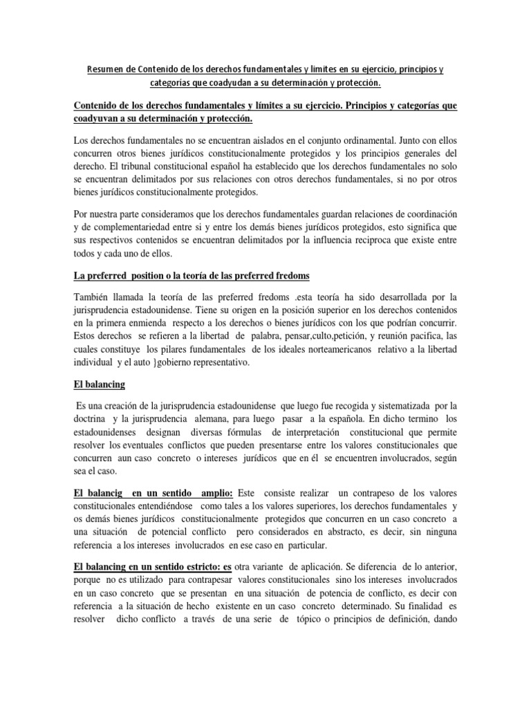resumen de contenido de los derechos fundamentales y limites en su ejercicio derecho constitucional derechos derecho constitucional