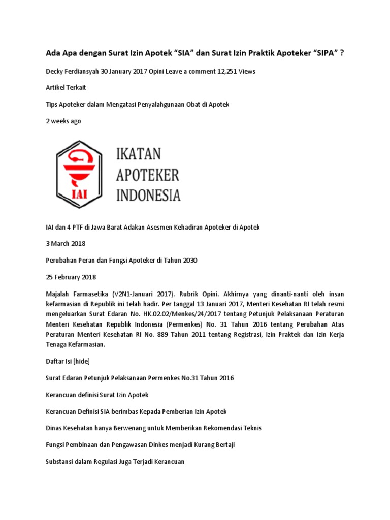 Ada Apa Dengan Surat Izin Apotek SIA Dan Surat Izin Praktik Apoteker ...
