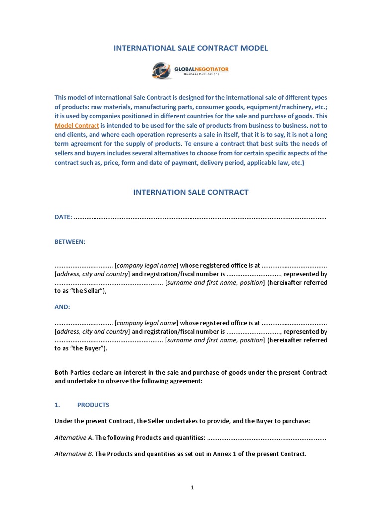 International Sale Contract Template | PDF | Prices | Sales