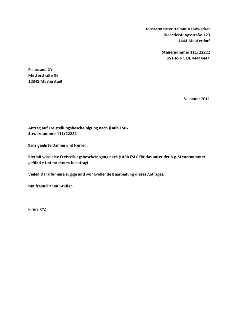 Musterantrag Freistellung Bauabzugsteuer | PDF