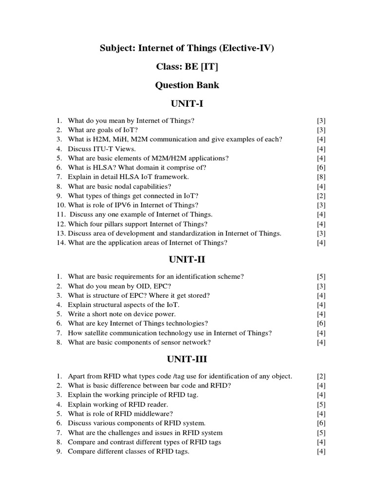 Question Bank Unit 1 2 3 | PDF | Wireless Sensor Network | Internet Of ...