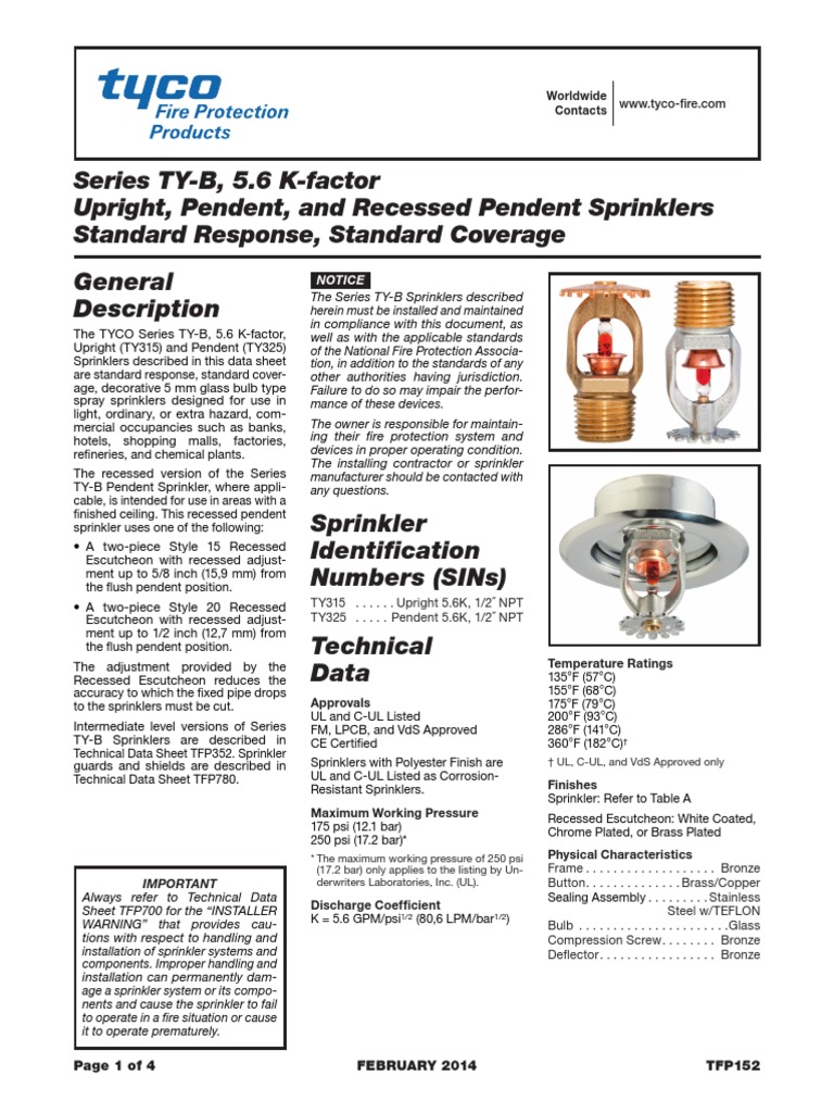 Dau Sprinklers TYCO_TY315 Fire Sprinkler System Building Materials