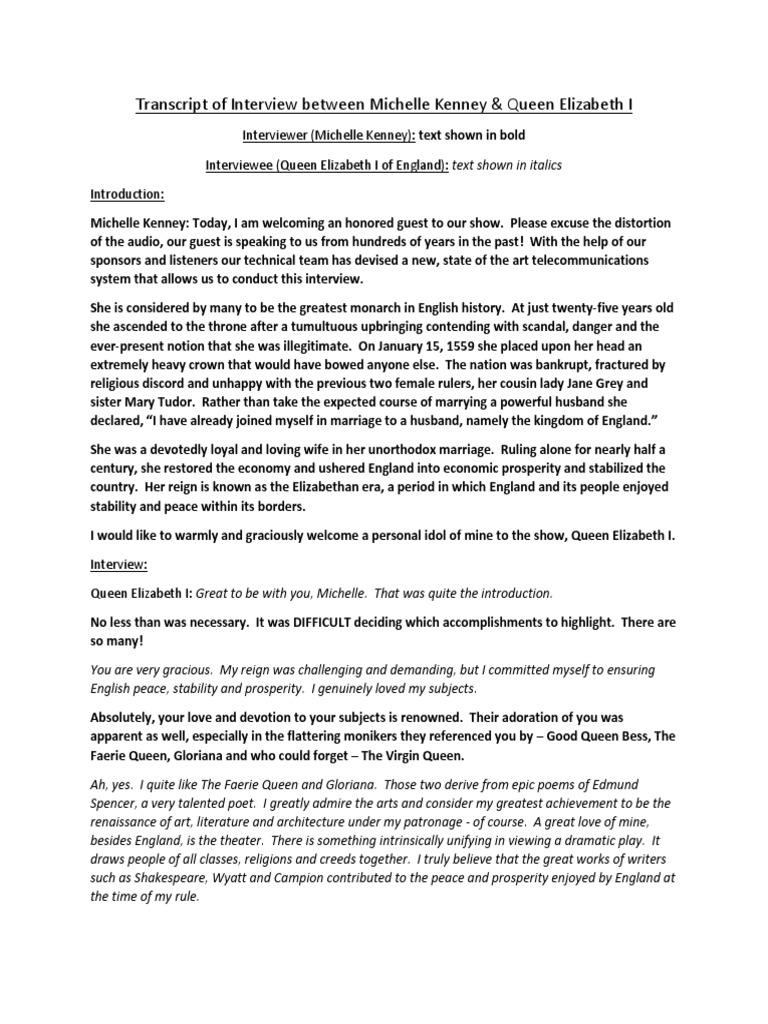 Transcript of Interview With Queen Elizabeth I | PDF | Rohingya People ...