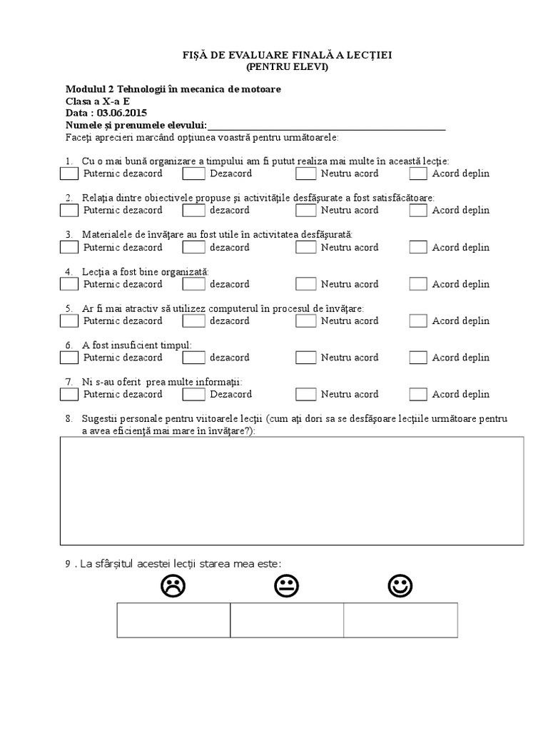 Fisa Autoevaluare A Activitatii PT Elev | PDF