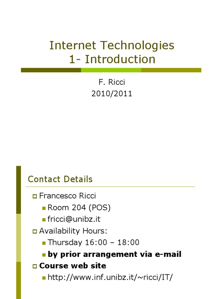 Internet Technologies 1-Introduction: F. Ricci 2010/2011 | PDF ...