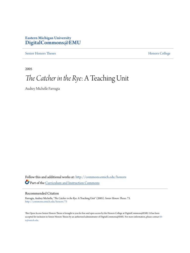 I The Catcher in The Rye I A Teaching Unit PDF J. D. Salinger