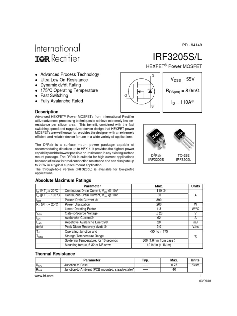 Irf 3205 S | PDF | Mosfet | Field Effect Transistor