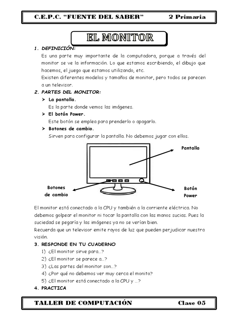 2 Primaria El Monitor y Sus Partes | PDF | Monitor de computadora |  Informática