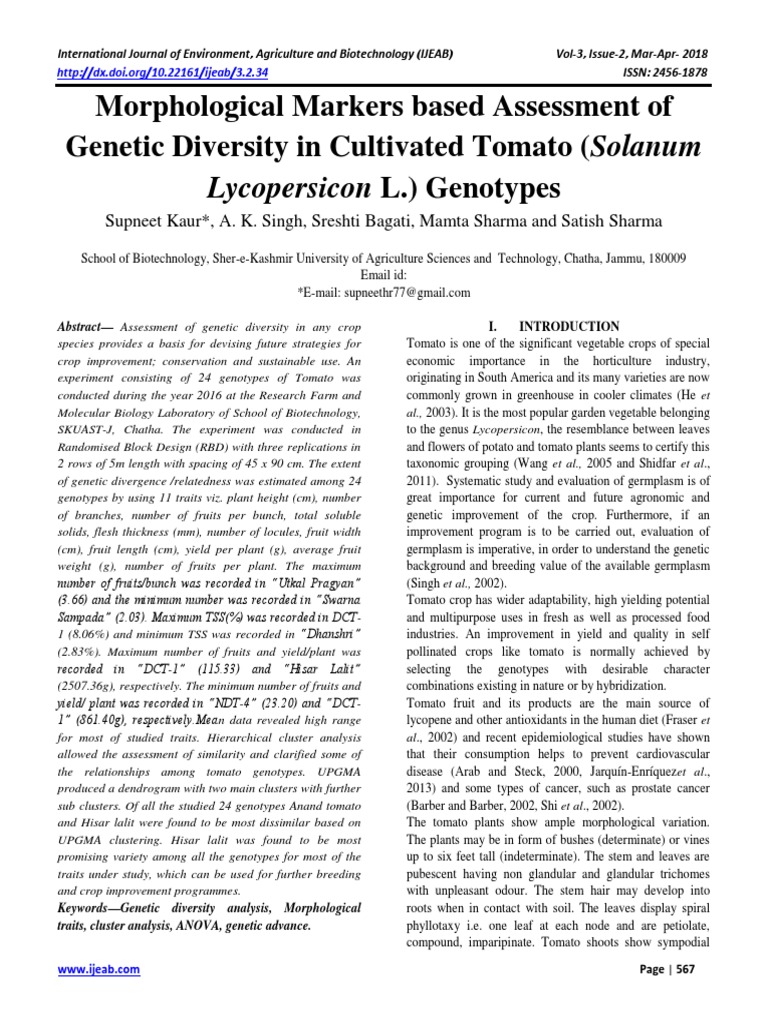 Morphological Markers Based Assessment of Genetic Diversity in ...