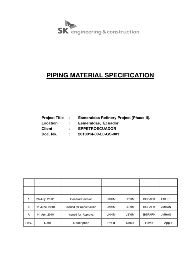 Piping Material Specification for Esmeraldas | PDF | Pipe (Fluid ...