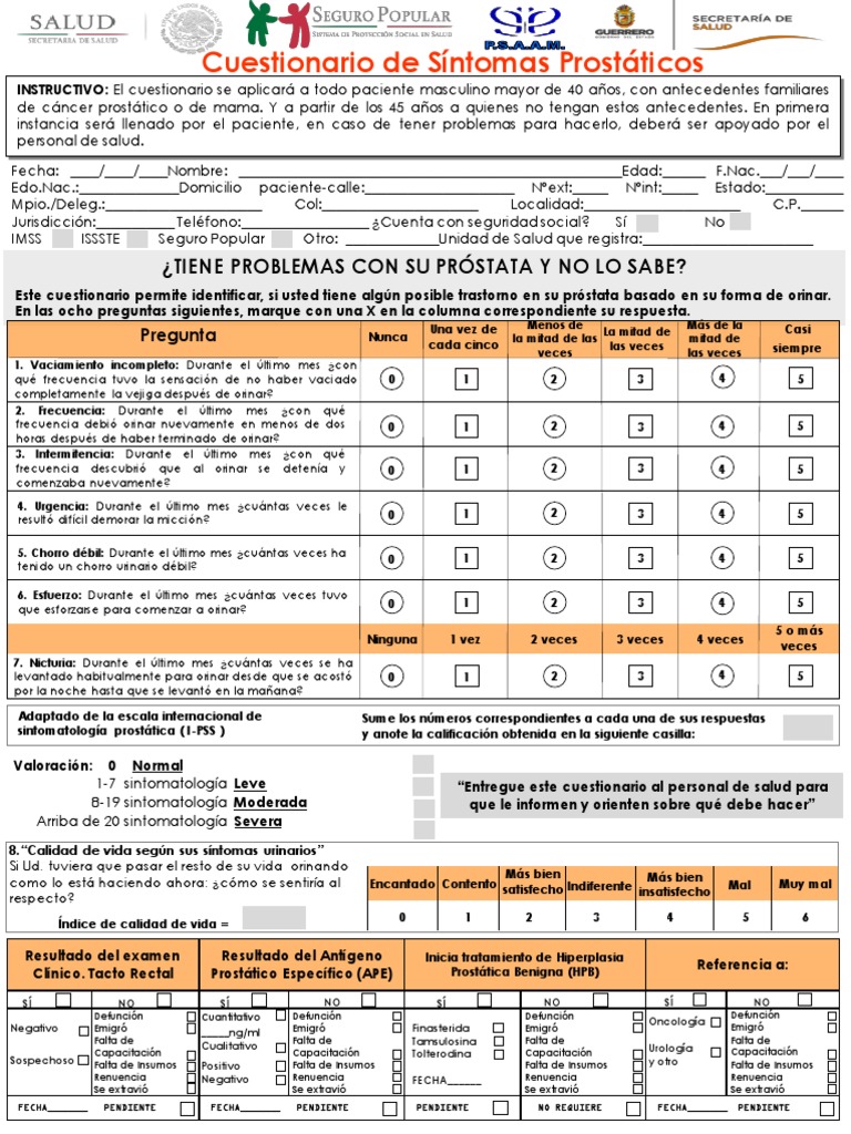 2 Cuestionario - Deteccion de Sintomas Prostaticos | Próstata | Vejiga ...