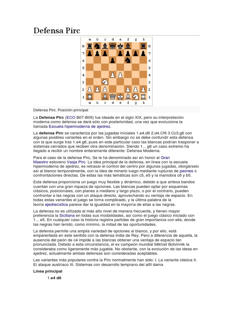 Introducción a la Defensa Pirc en Ajedrez | PDF | Ajedrez | Teoría del ...