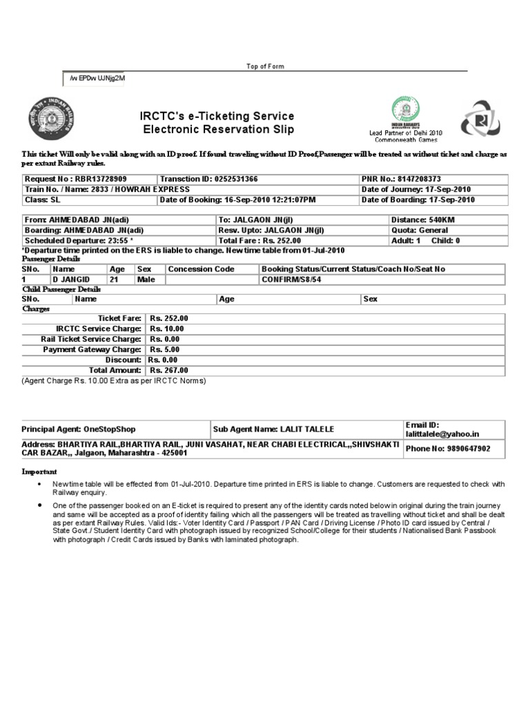 IRCTC e-Ticket: Howrah Express Details | PDF | Identity Document ...