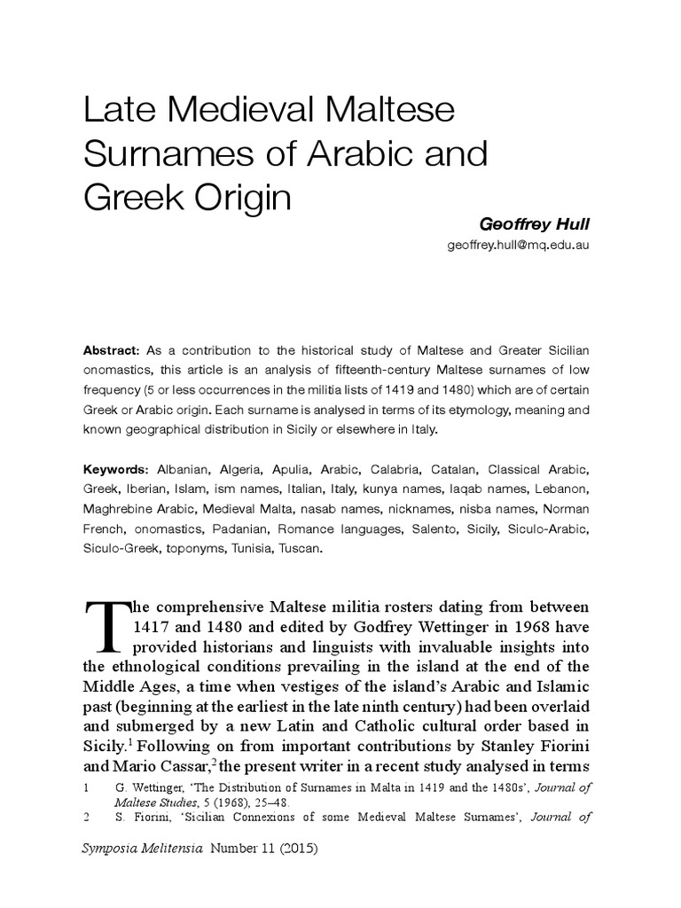Maltese Surnames of Arabic and Greek Origin | PDF | Sicily | Malta