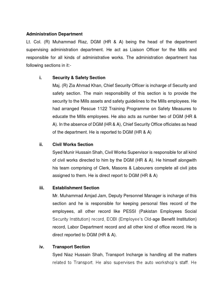 Overview of Administration Department | PDF | Yarn | Employment