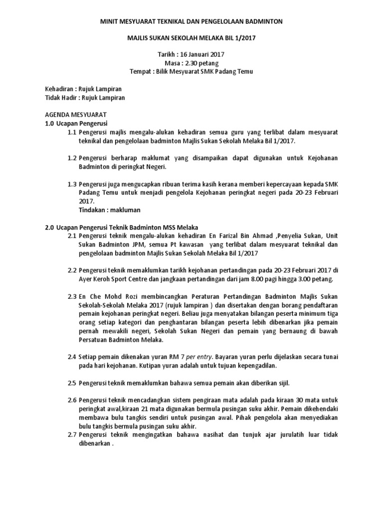 Contoh Surat Cadangan Pelantikan Minit Mesyuarat