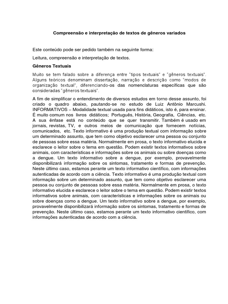 Compreensão E Interpretação De Textos Verbais Não Verbais E Mistos