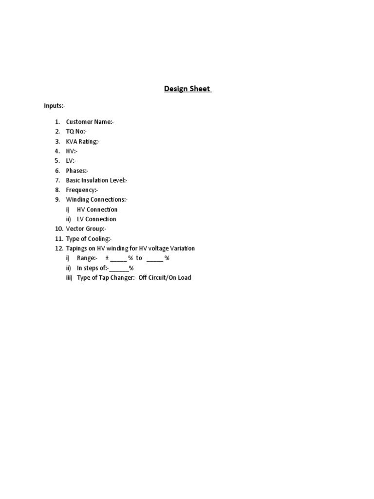 Design Sheet Calculations .11.01.10 | PDF | Transformer | Electrical ...