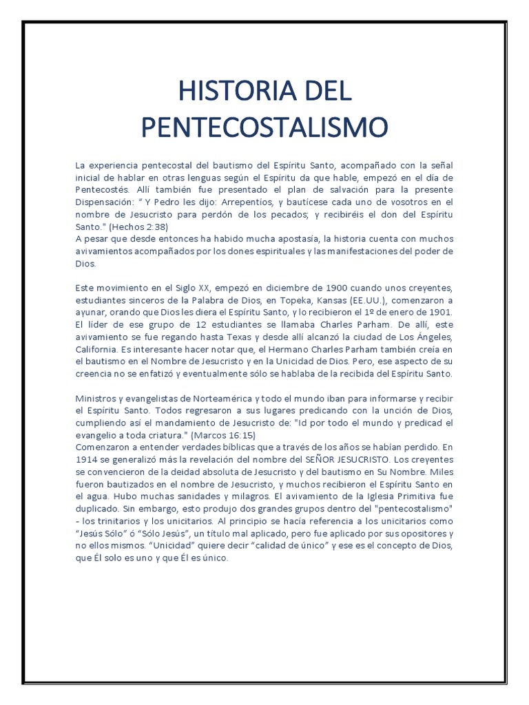 Historia del Pentecostalismo | PDF | Pentecostalismo | Cristo (título)