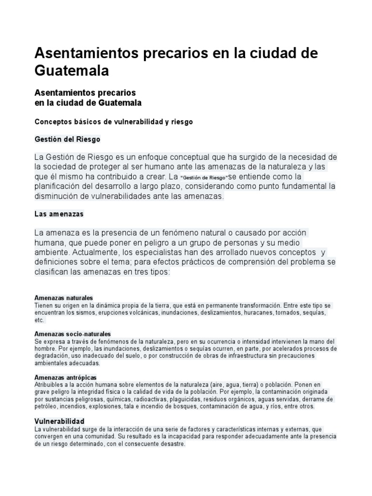 Asentamientos Precarios en La Ciudad de Guatemala | PDF