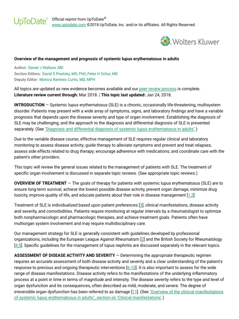 Overview of The Management and Prognosis of Systemic Lupus ...