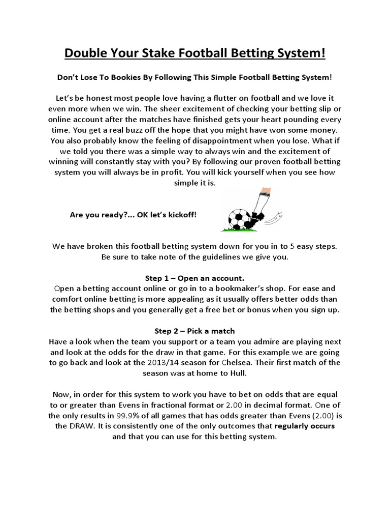 Double Your Stake Football Betting System Odds Wagering