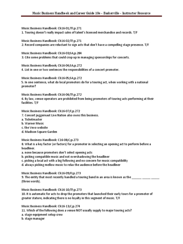 Musb 1305 Ch 16 Study Guide Music Industry Concert