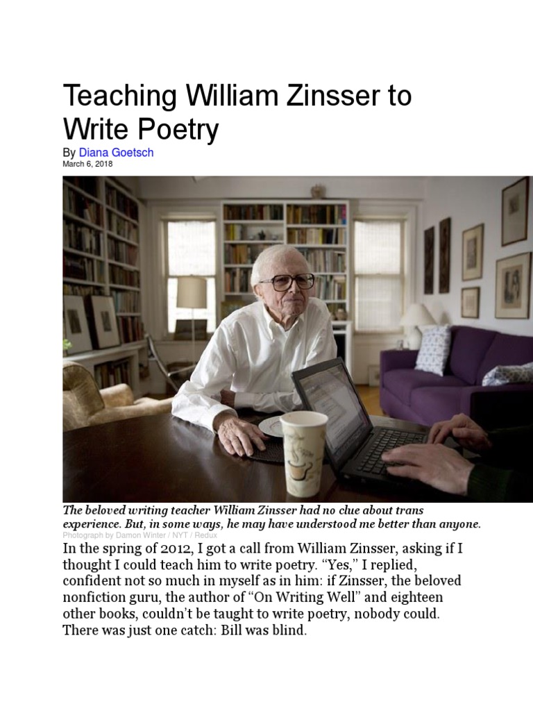 Teaching William Zinsser To Write Poetry Diana Goetsch PDF